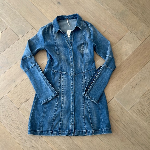 NWT free people Thea denim mini dress XS - Picture 6 of 7
